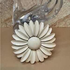 Vintage 1960s Mod White Enamel Daisy Flower Brooch Pin Retro 3D Layered Metal